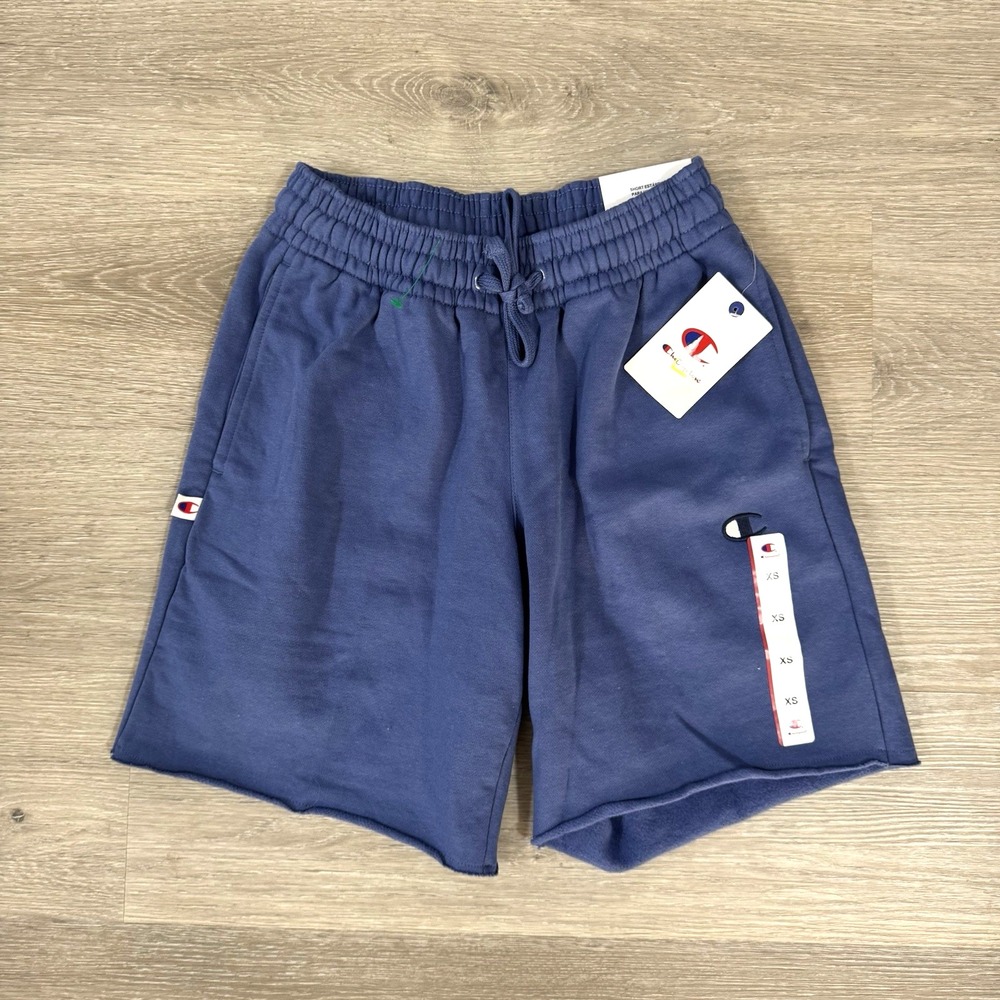 Champion Everyday Standard Shorts Mens XS Blue Fleece‎ Raw Hem Drawstring NWT